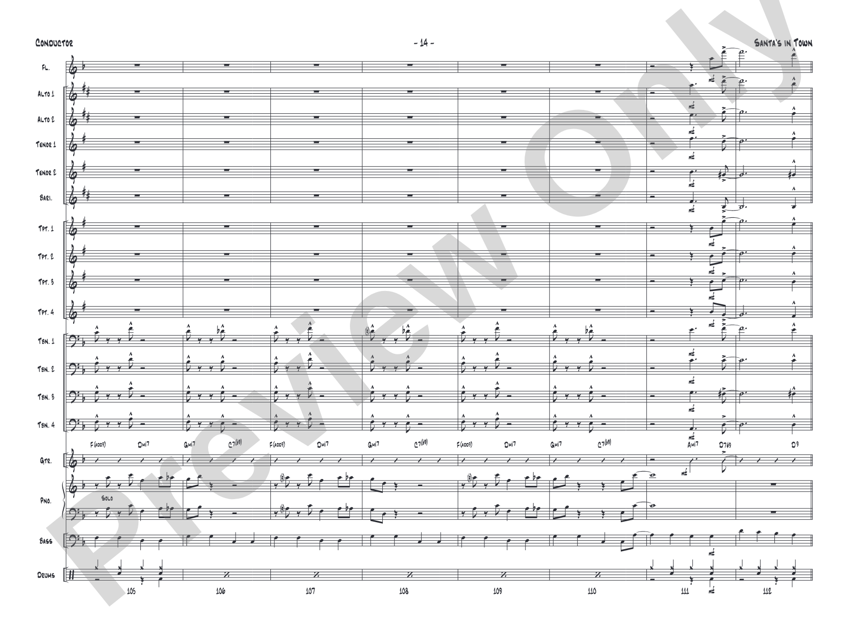 Santa's in Town: Jazz Ensemble Conductor Score & Parts