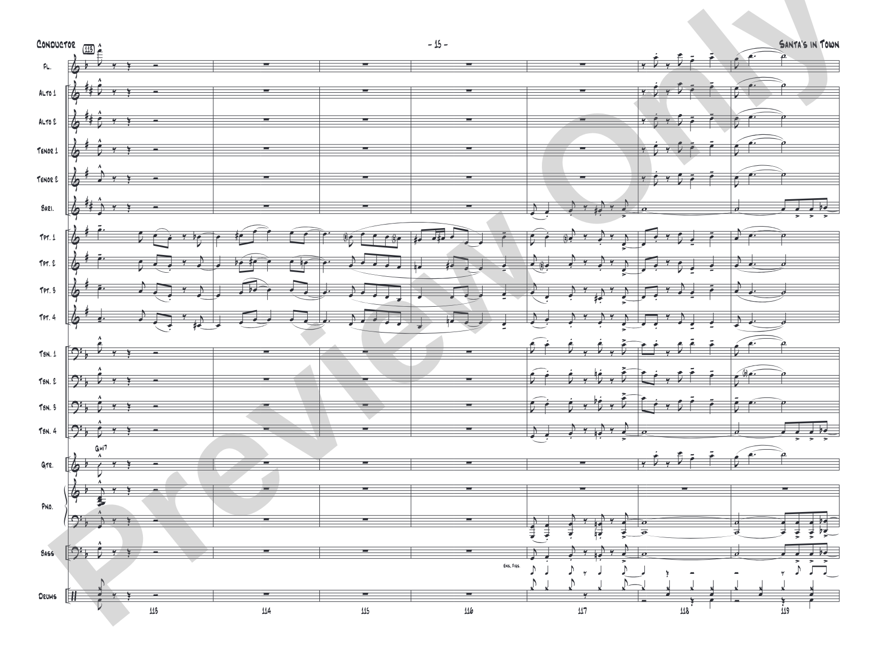 Santa's in Town: Jazz Ensemble Conductor Score & Parts