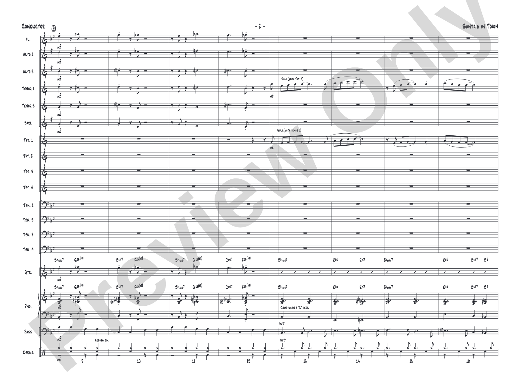 Santa's in Town: Jazz Ensemble Conductor Score & Parts