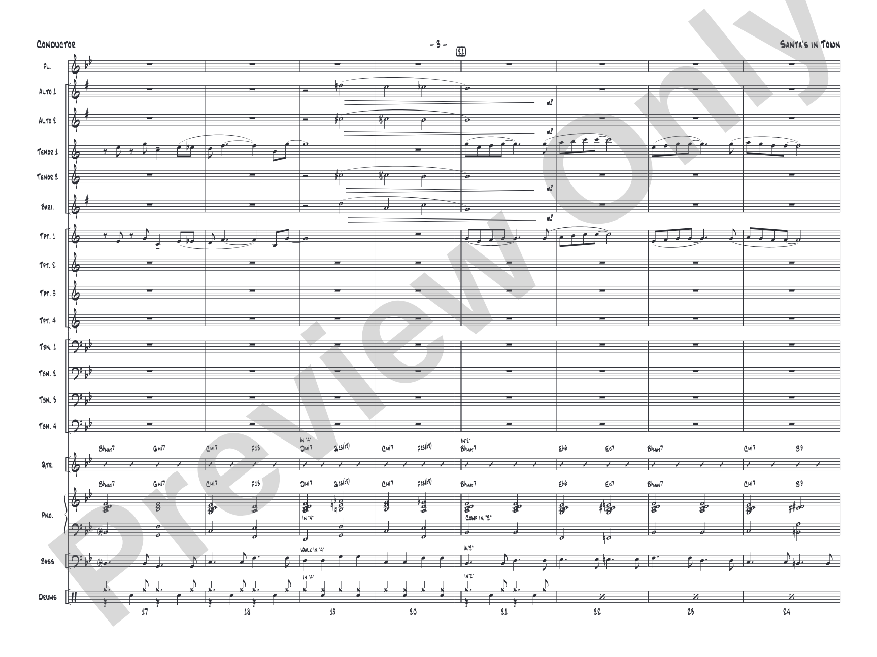 Santa's in Town: Jazz Ensemble Conductor Score & Parts