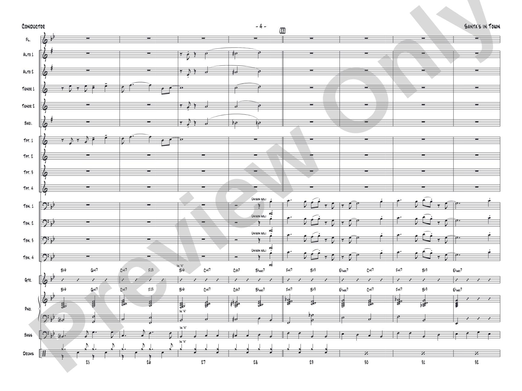 Santa's in Town: Jazz Ensemble Conductor Score & Parts