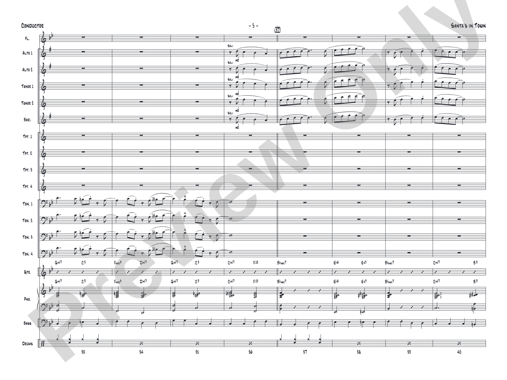 Santa's in Town: Jazz Ensemble Conductor Score & Parts