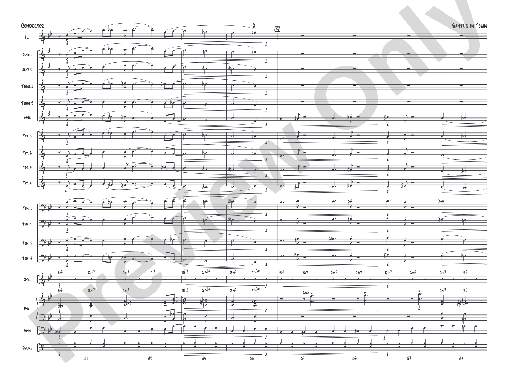 Santa's in Town: Jazz Ensemble Conductor Score & Parts
