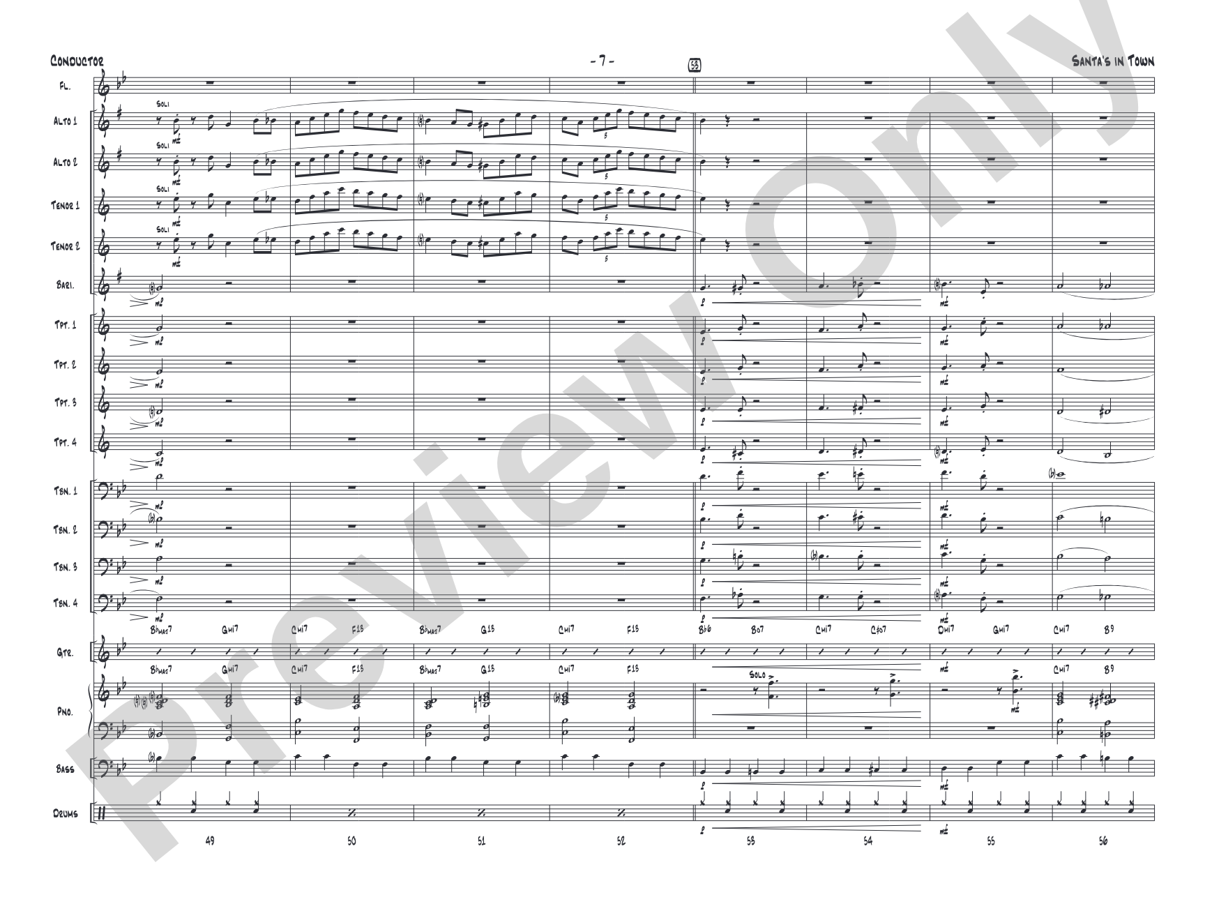Santa's in Town: Jazz Ensemble Conductor Score & Parts
