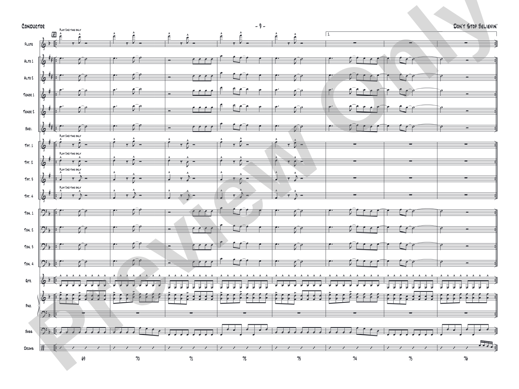 Don't Stop Believin': Jazz Ensemble Conductor Score & Parts