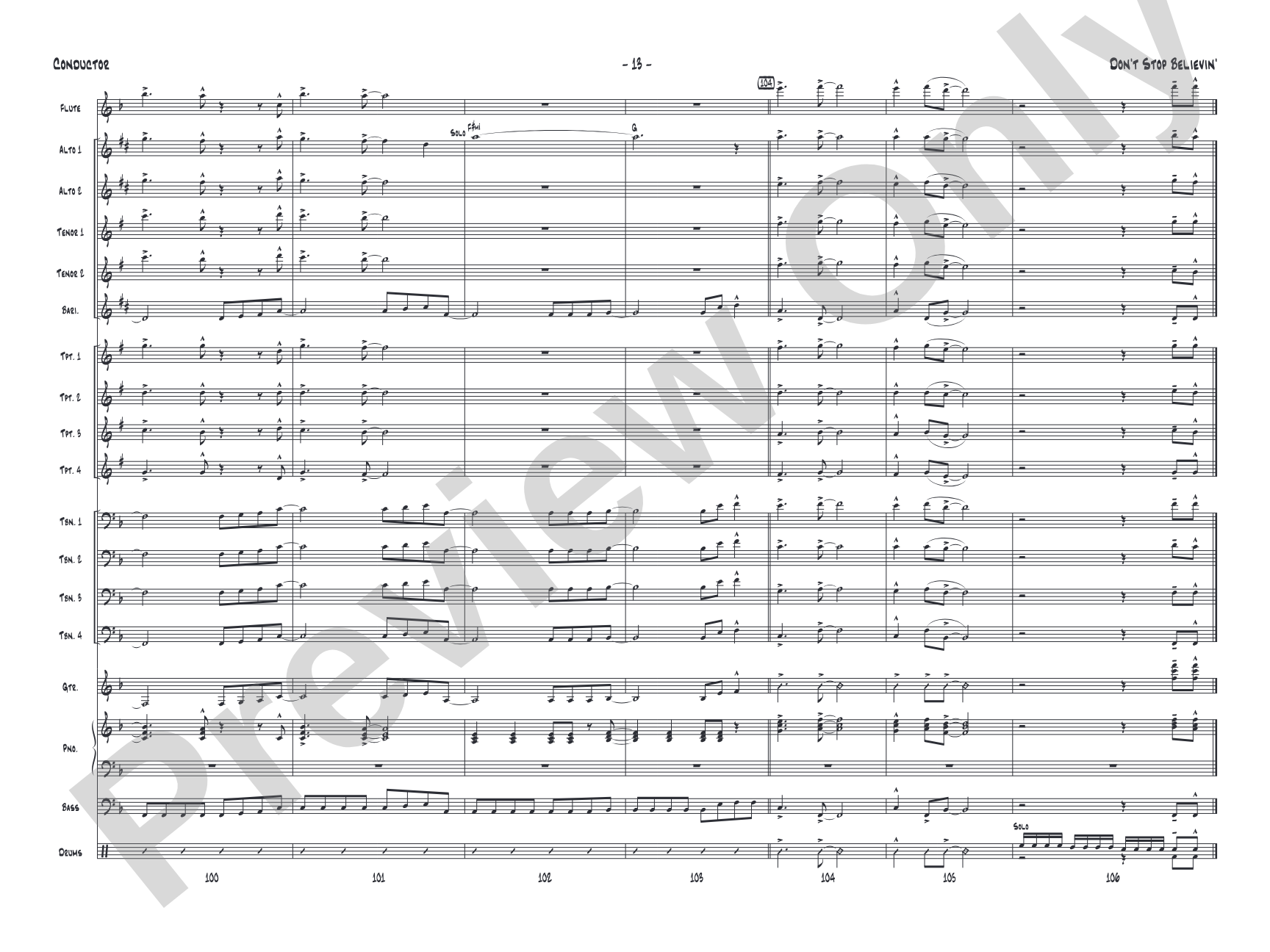 Don't Stop Believin': Jazz Ensemble Conductor Score & Parts