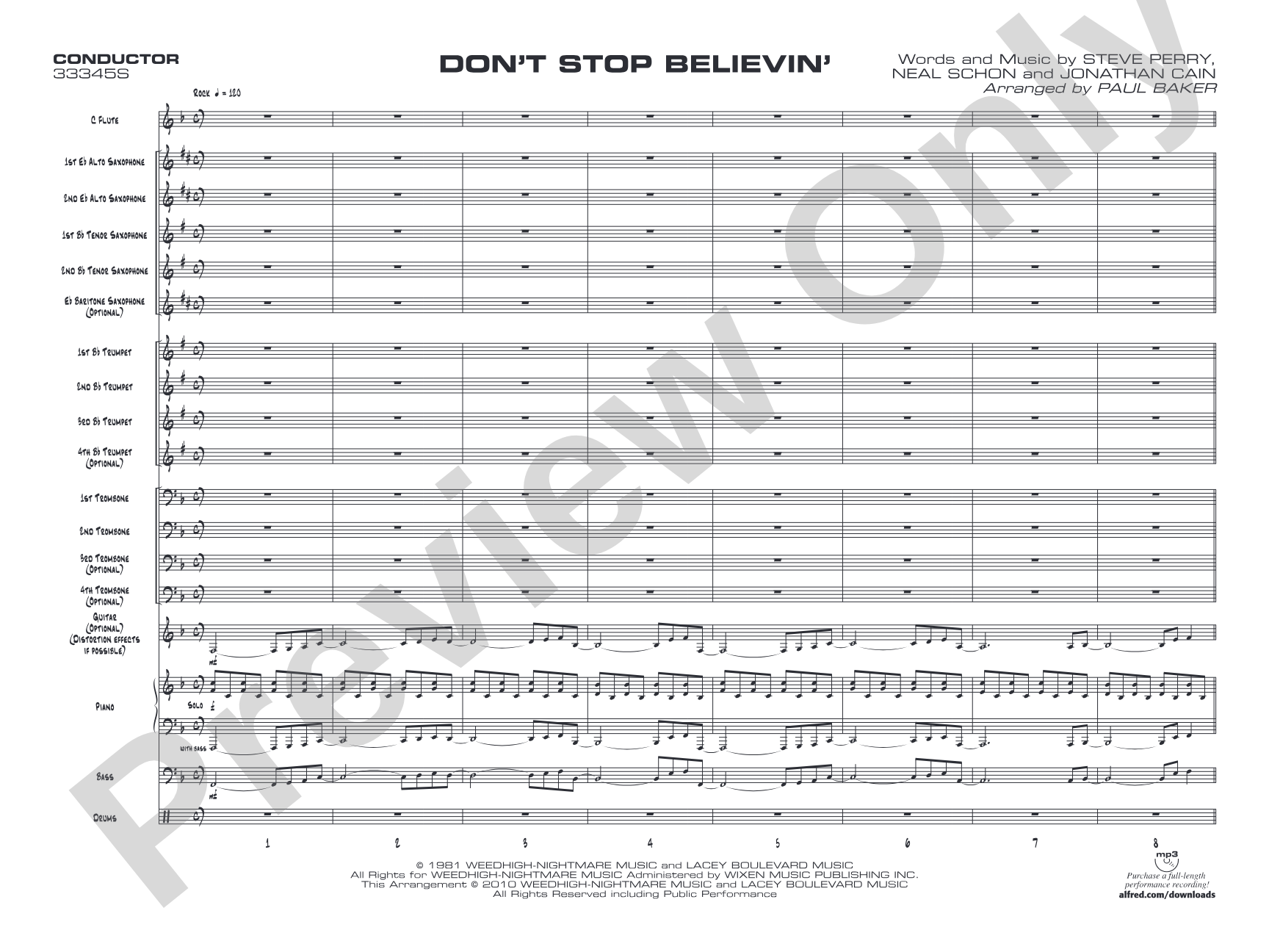 Don't Stop Believin': Jazz Ensemble Conductor Score & Parts