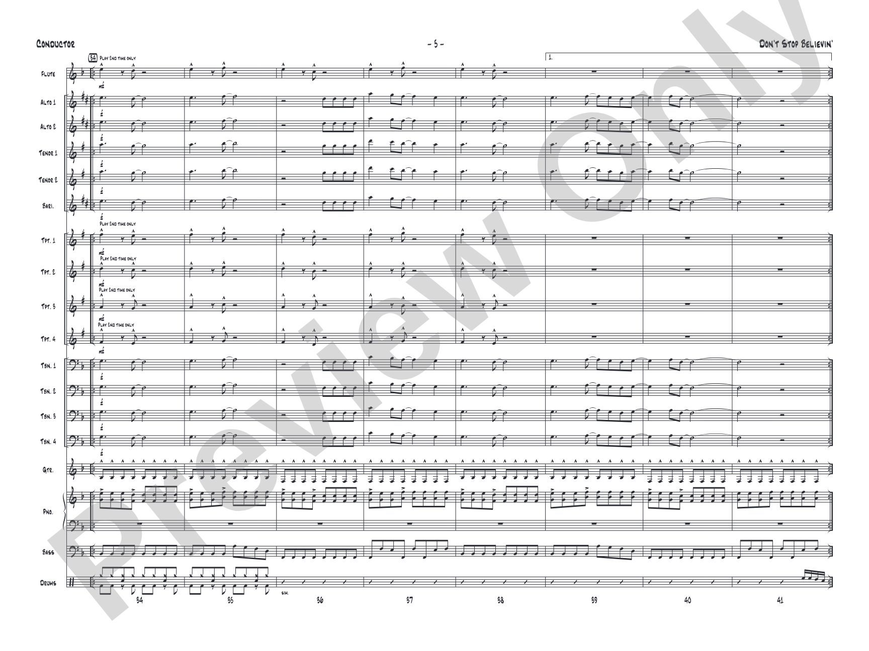 Don't Stop Believin': Jazz Ensemble Conductor Score & Parts