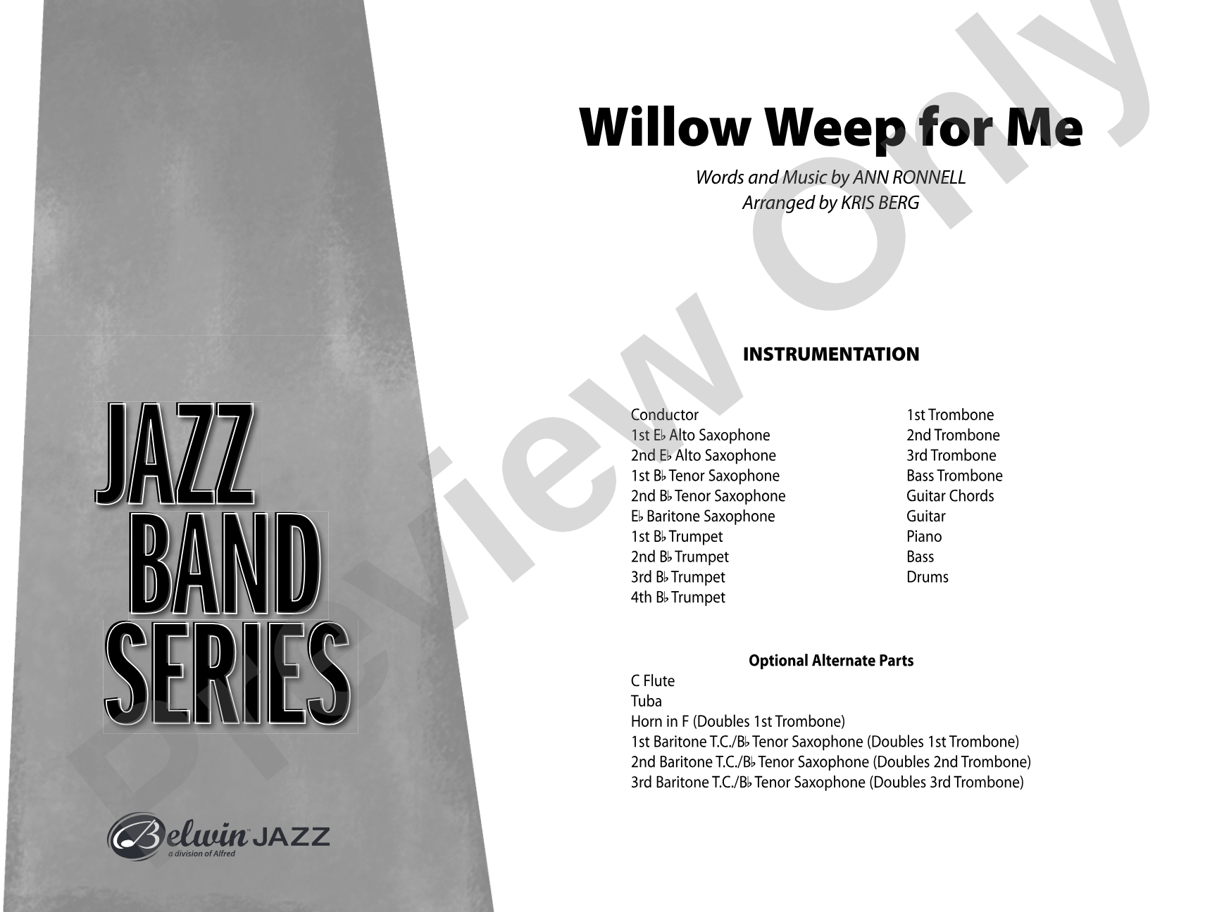Willow Weep for Me: Jazz Ensemble Conductor Score & Parts