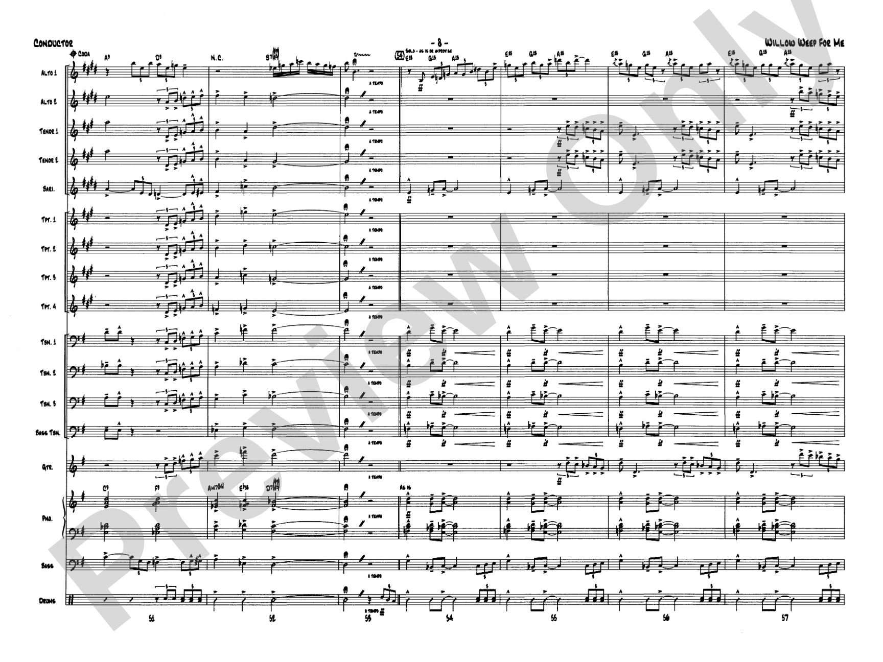 Willow Weep for Me: Jazz Ensemble Conductor Score & Parts