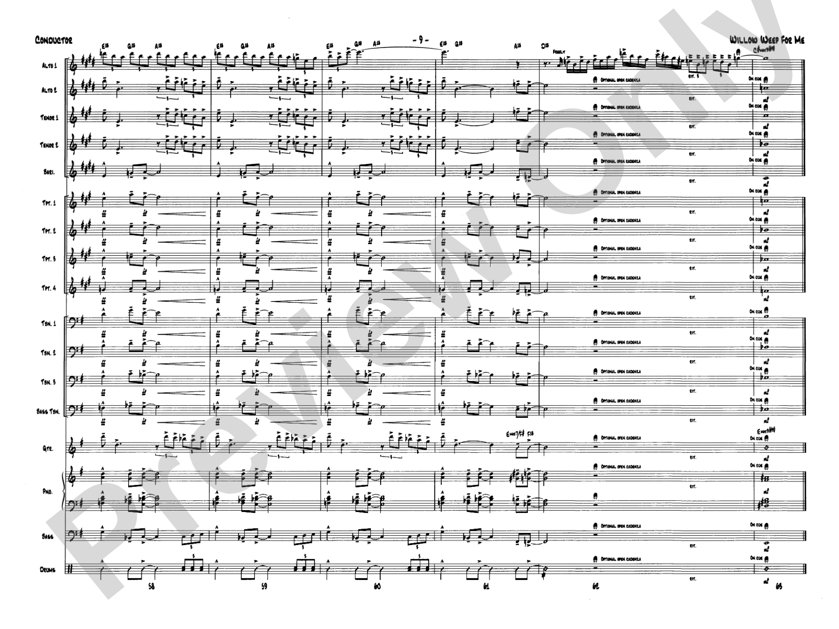 Willow Weep for Me: Jazz Ensemble Conductor Score & Parts