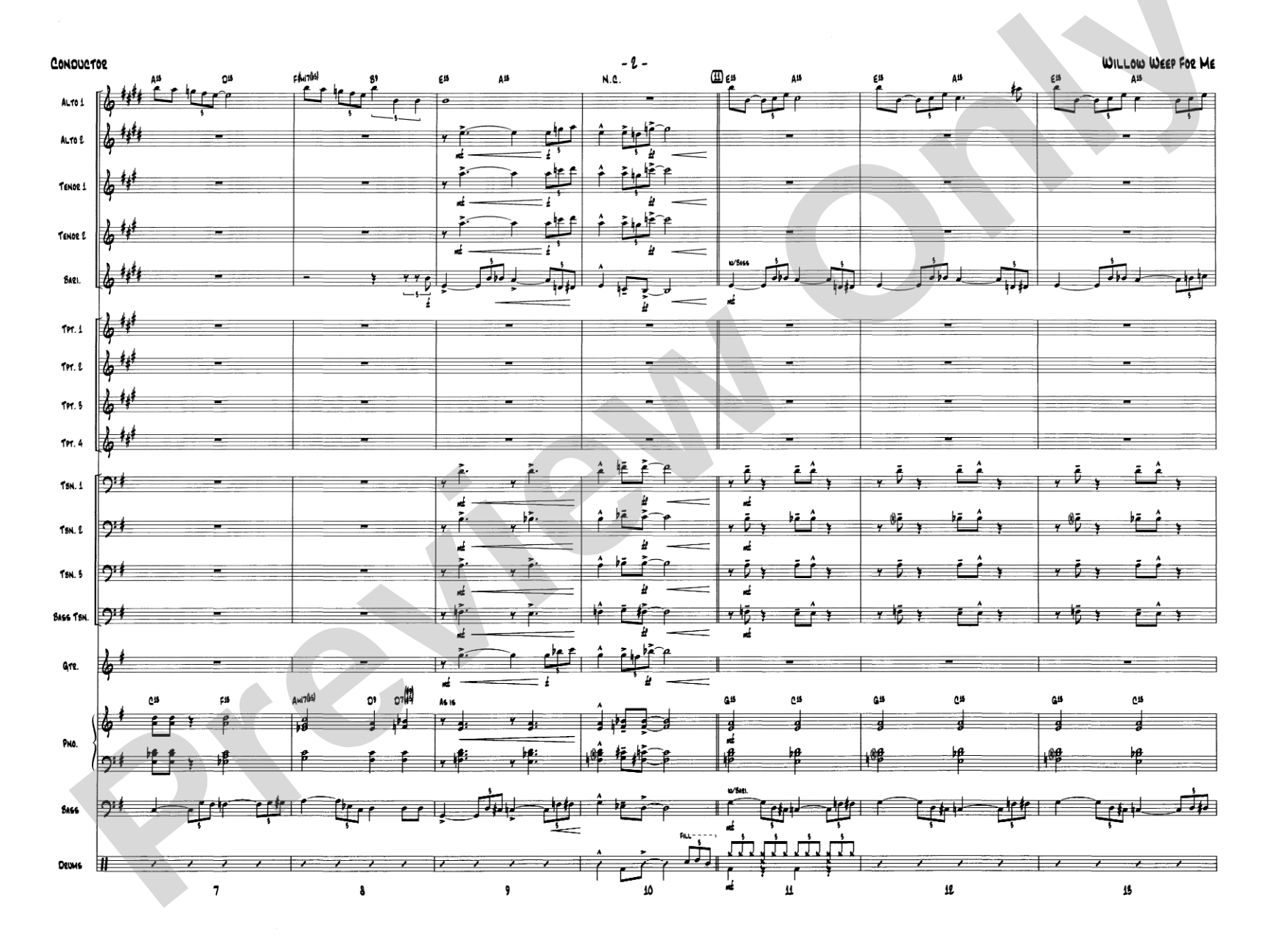 Willow Weep for Me: Jazz Ensemble Conductor Score & Parts