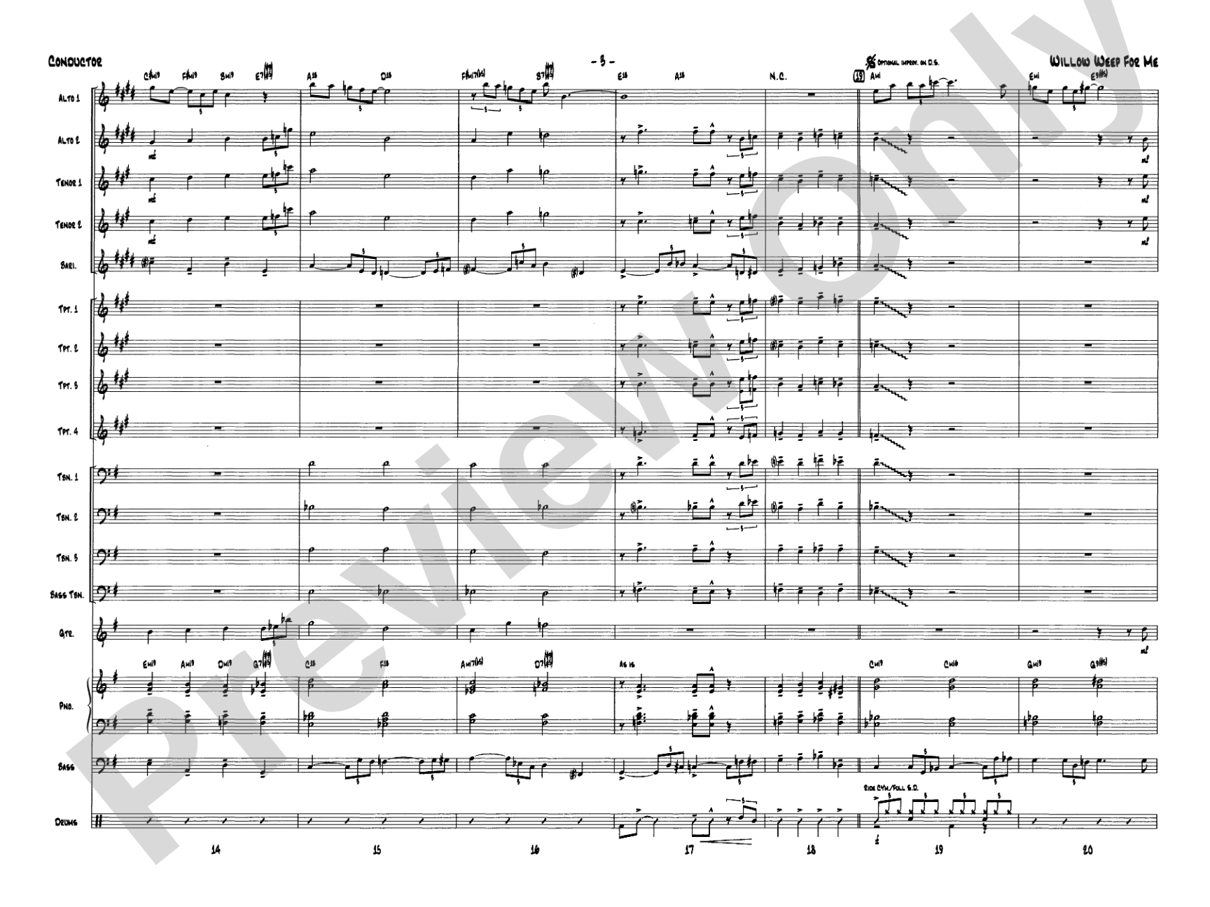 Willow Weep for Me: Jazz Ensemble Conductor Score & Parts