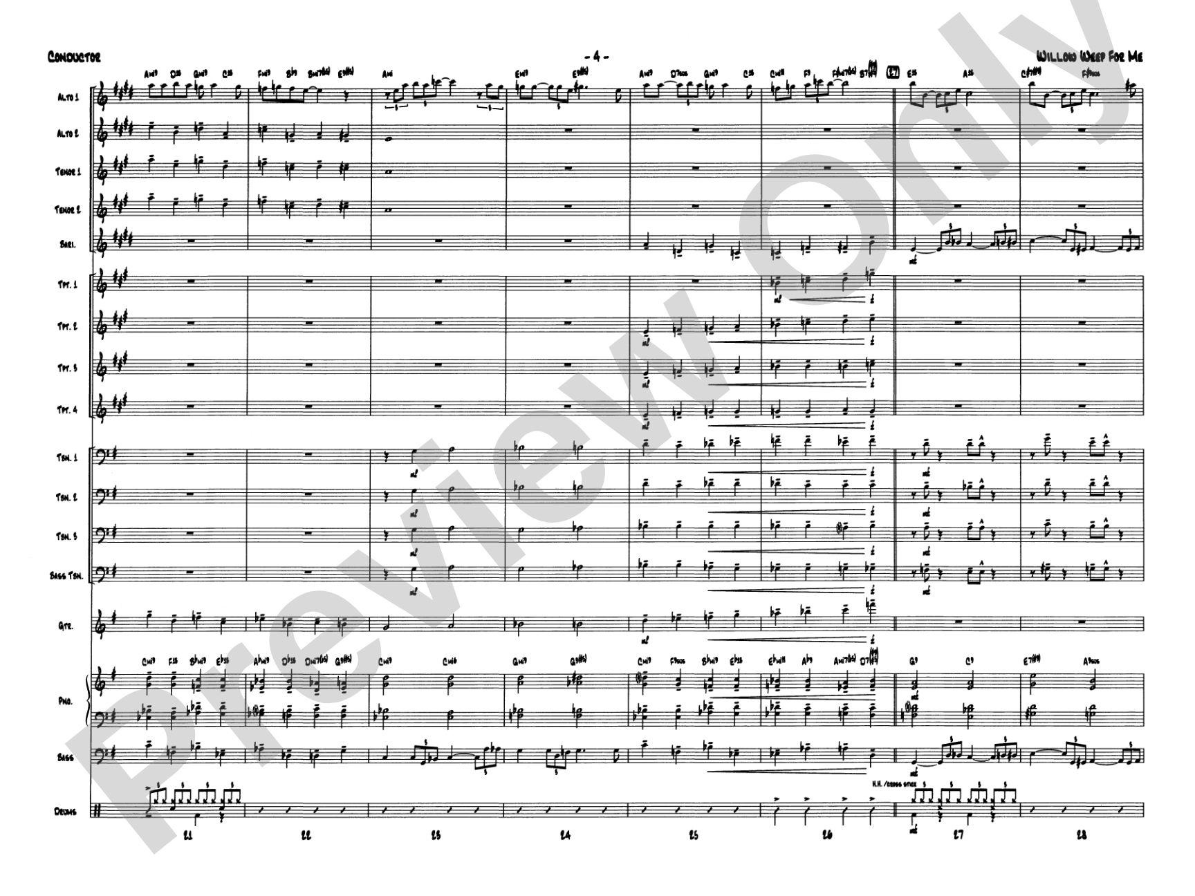 Willow Weep for Me: Jazz Ensemble Conductor Score & Parts