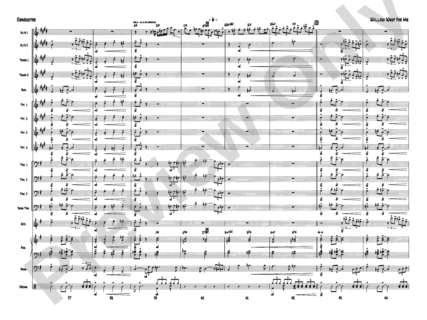 Willow Weep for Me: Jazz Ensemble Conductor Score & Parts
