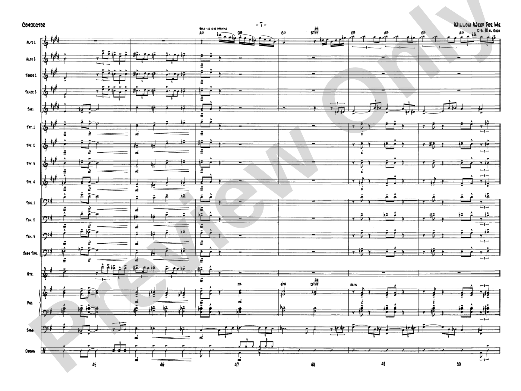 Willow Weep for Me: Jazz Ensemble Conductor Score & Parts