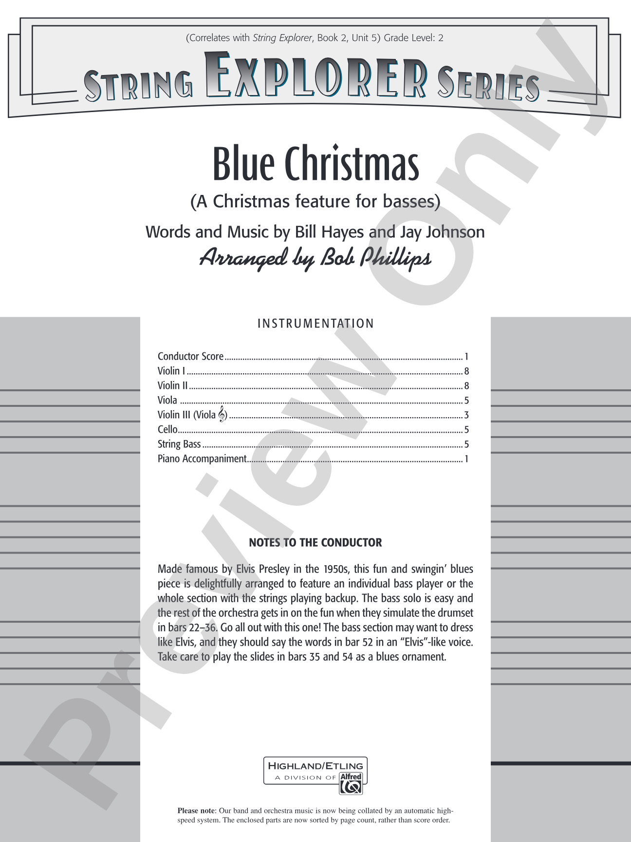 Blue Christmas: String Orchestra Conductor Score & Parts