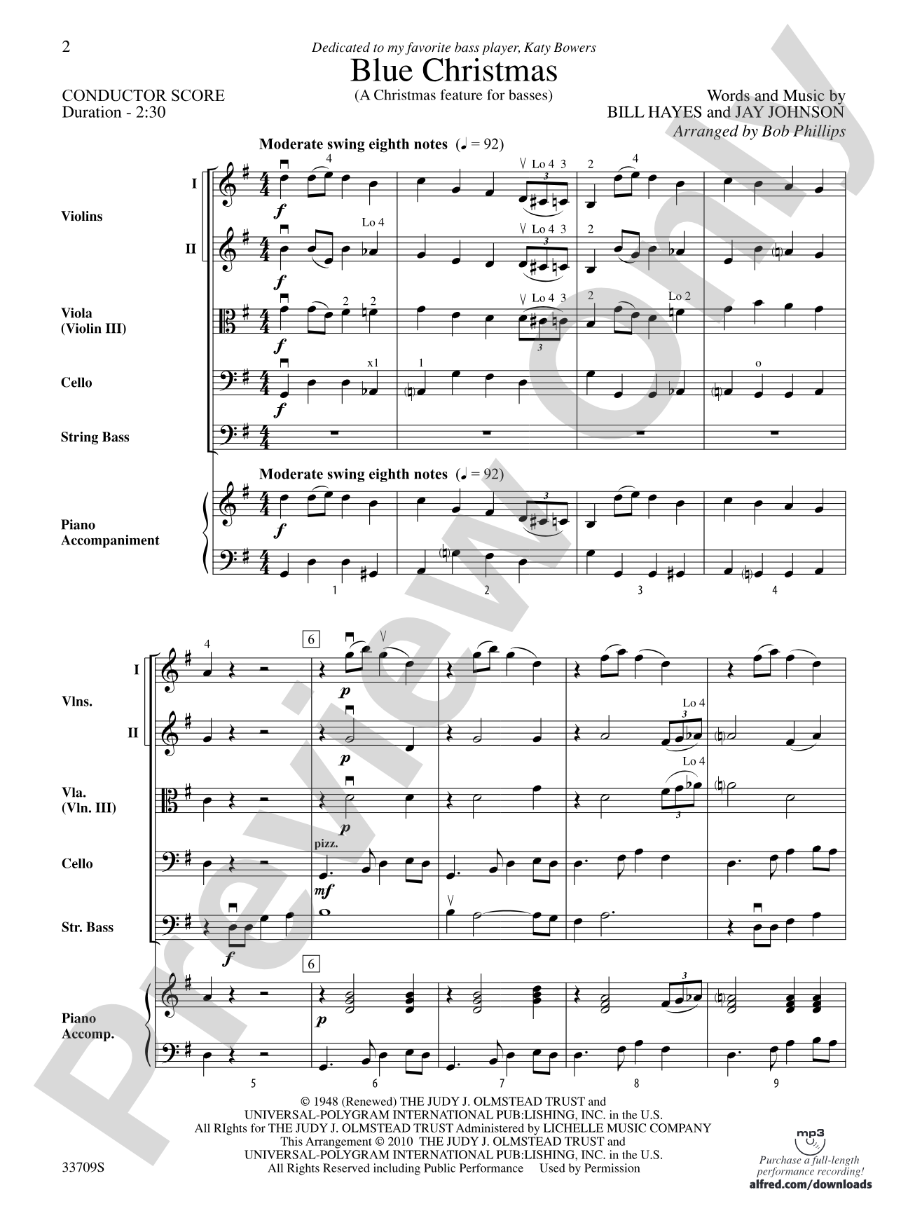 Blue Christmas: String Orchestra Conductor Score & Parts