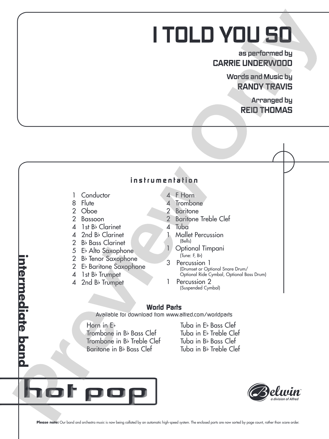 I Told You So: Concert Band Conductor Score & Parts