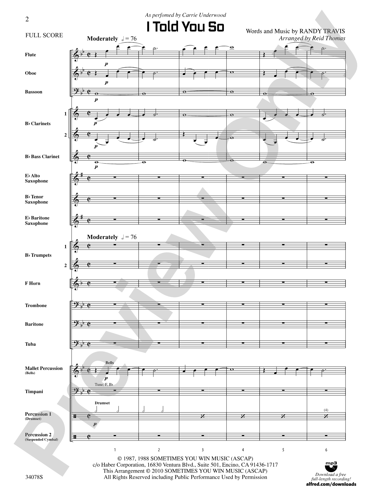 I Told You So: Concert Band Conductor Score & Parts