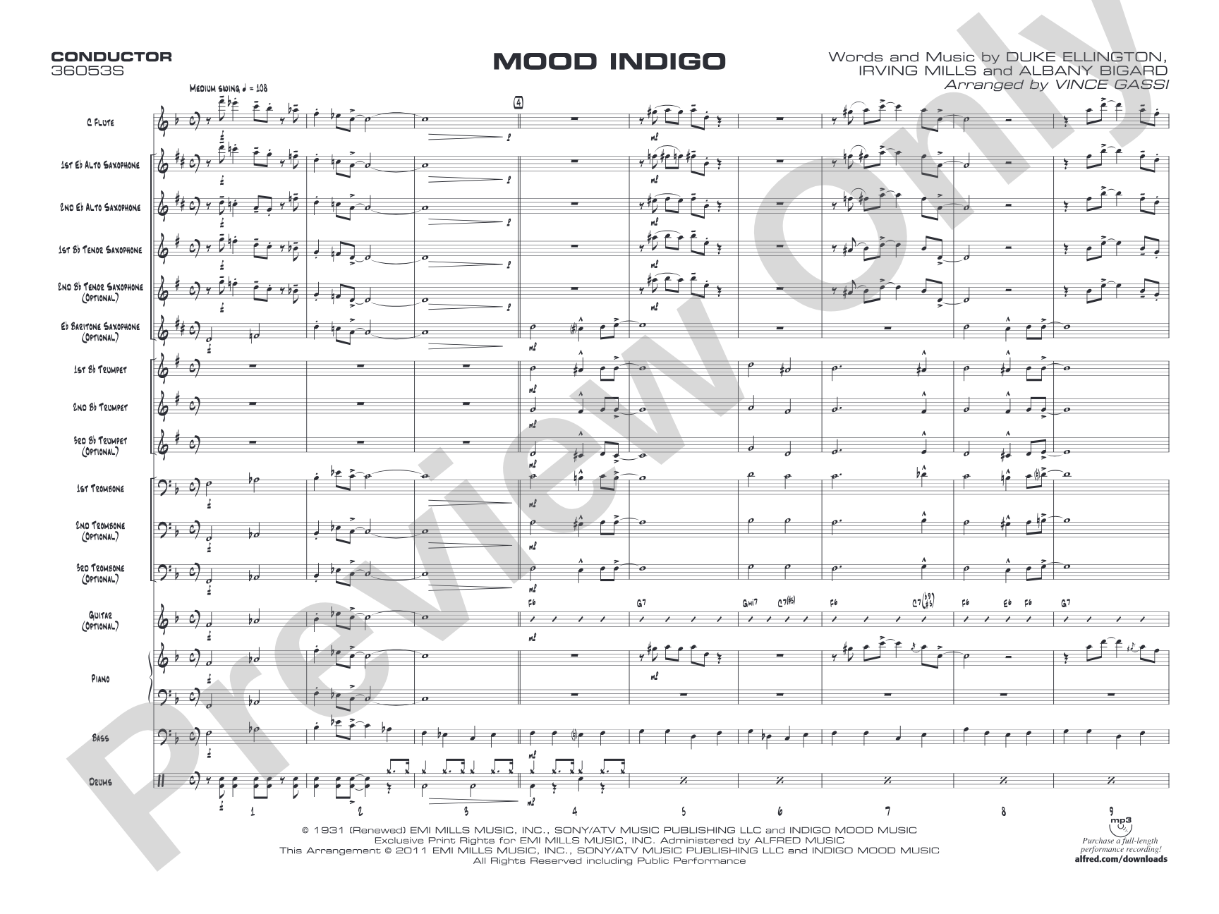 Mood Indigo: Jazz Ensemble Conductor Score & Parts