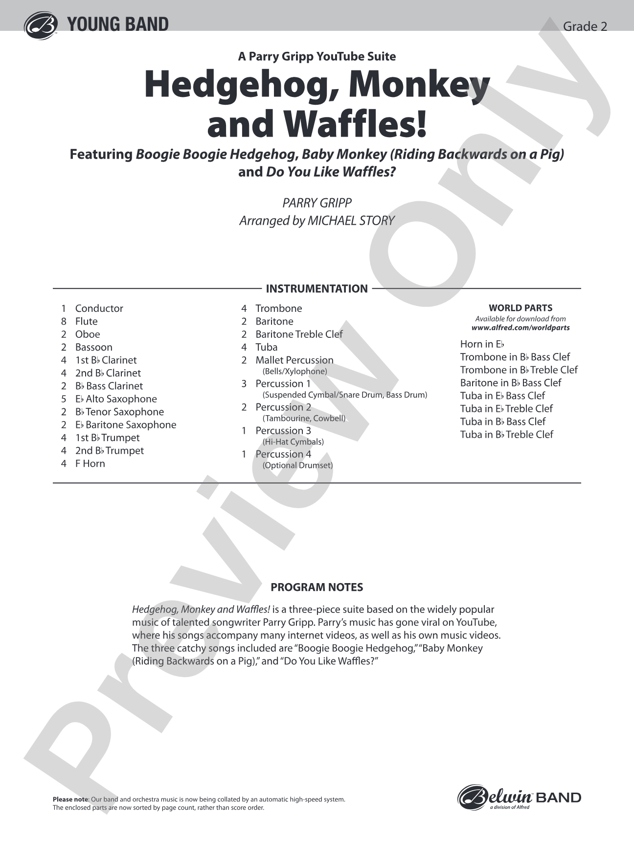 Hedgehog, Monkey and Waffles!: Concert Band Conductor Score & Parts