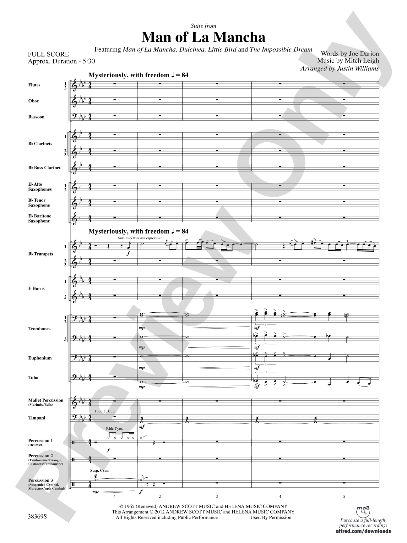 Man of La Mancha: Concert Band Conductor Score & Parts