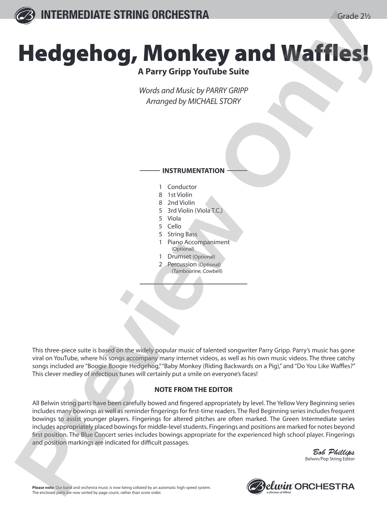 Hedgehog, Monkey and Waffles!: String Orchestra Conductor Score & Parts