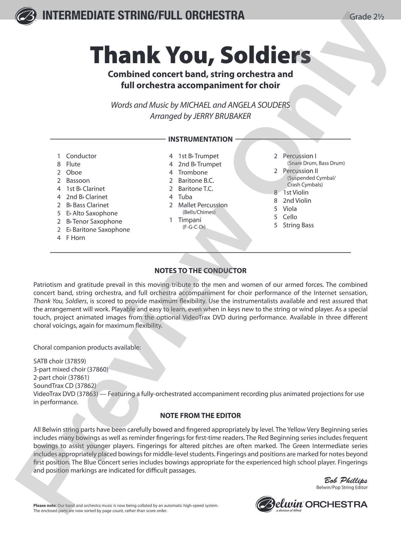 Thank You, Soldiers: Full Orchestra Conductor Score & Parts