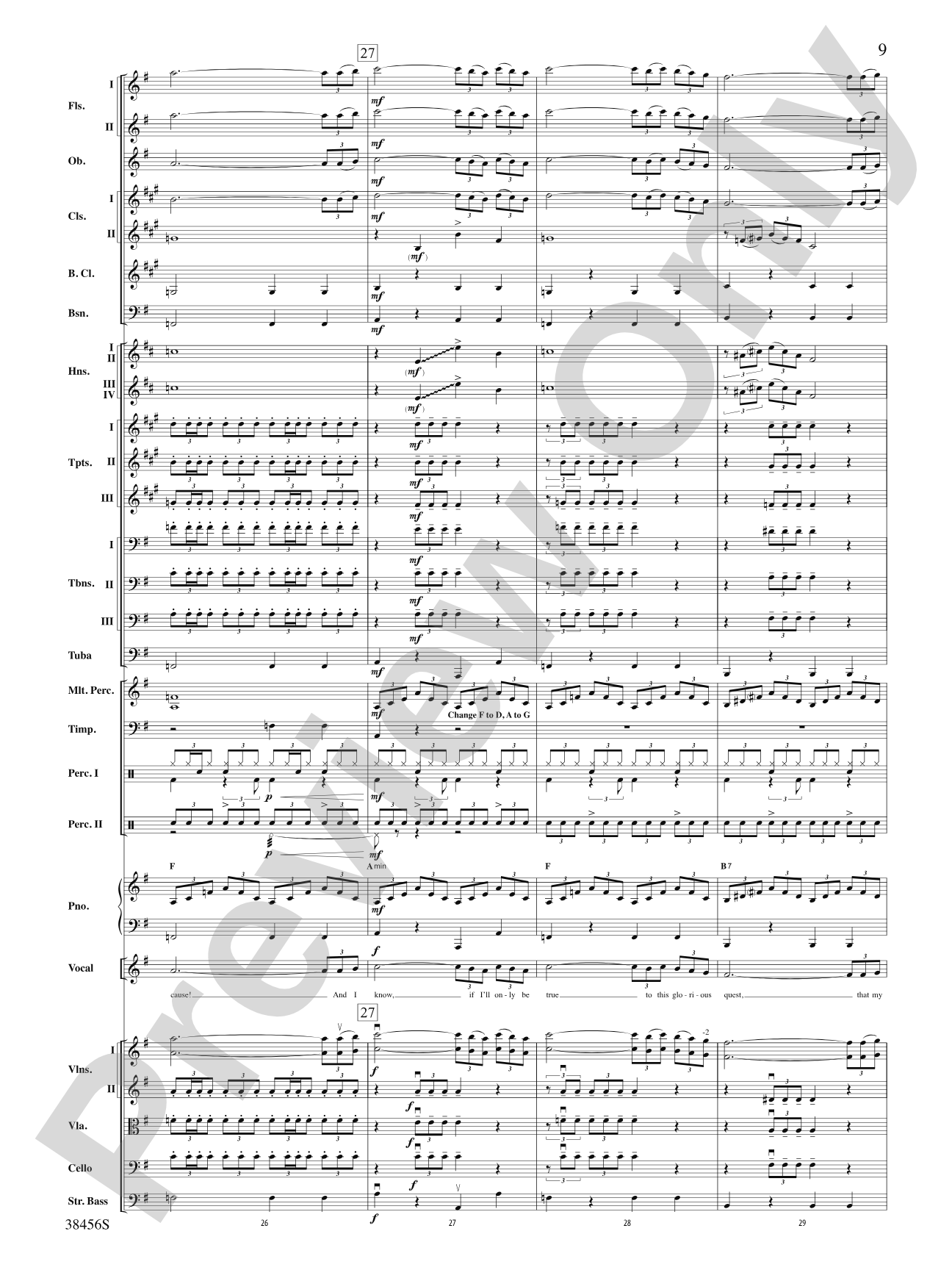 The Impossible Dream (from Man of La Mancha): Full Orchestra Conductor Score & Parts