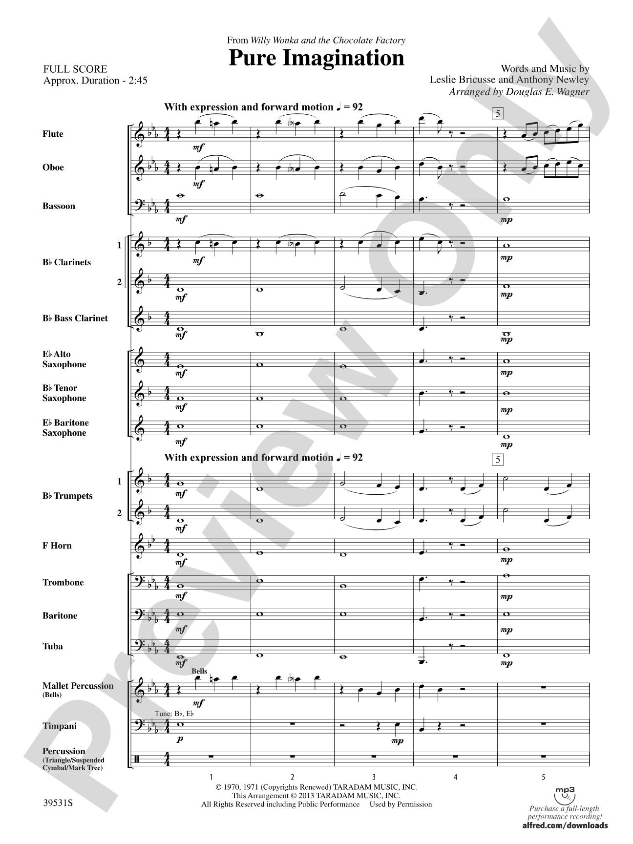 Pure Imagination (from Willy Wonka and the Chocolate Factory): Concert Band Conductor Score & Parts
