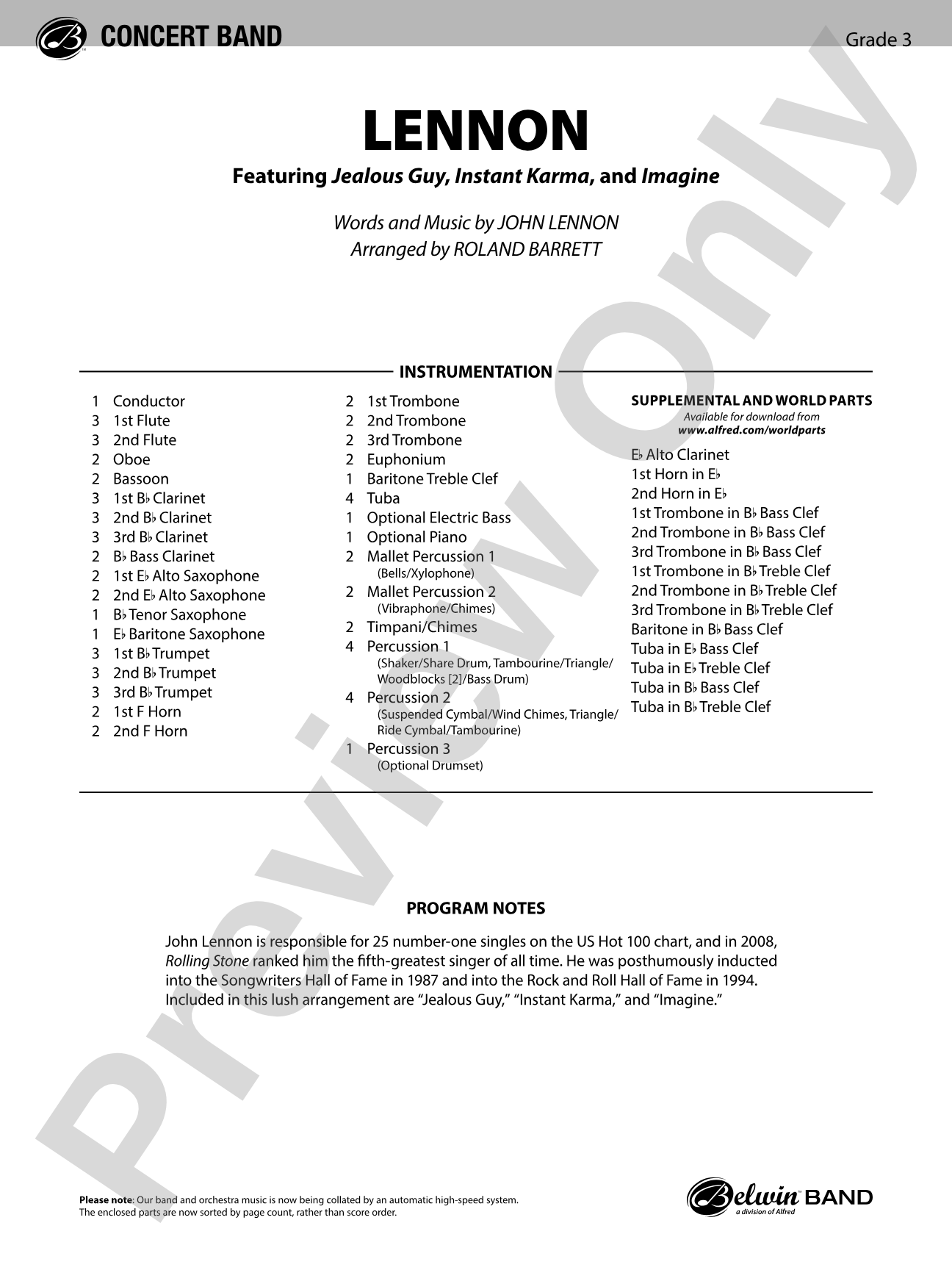Lennon: Concert Band Conductor Score & Parts