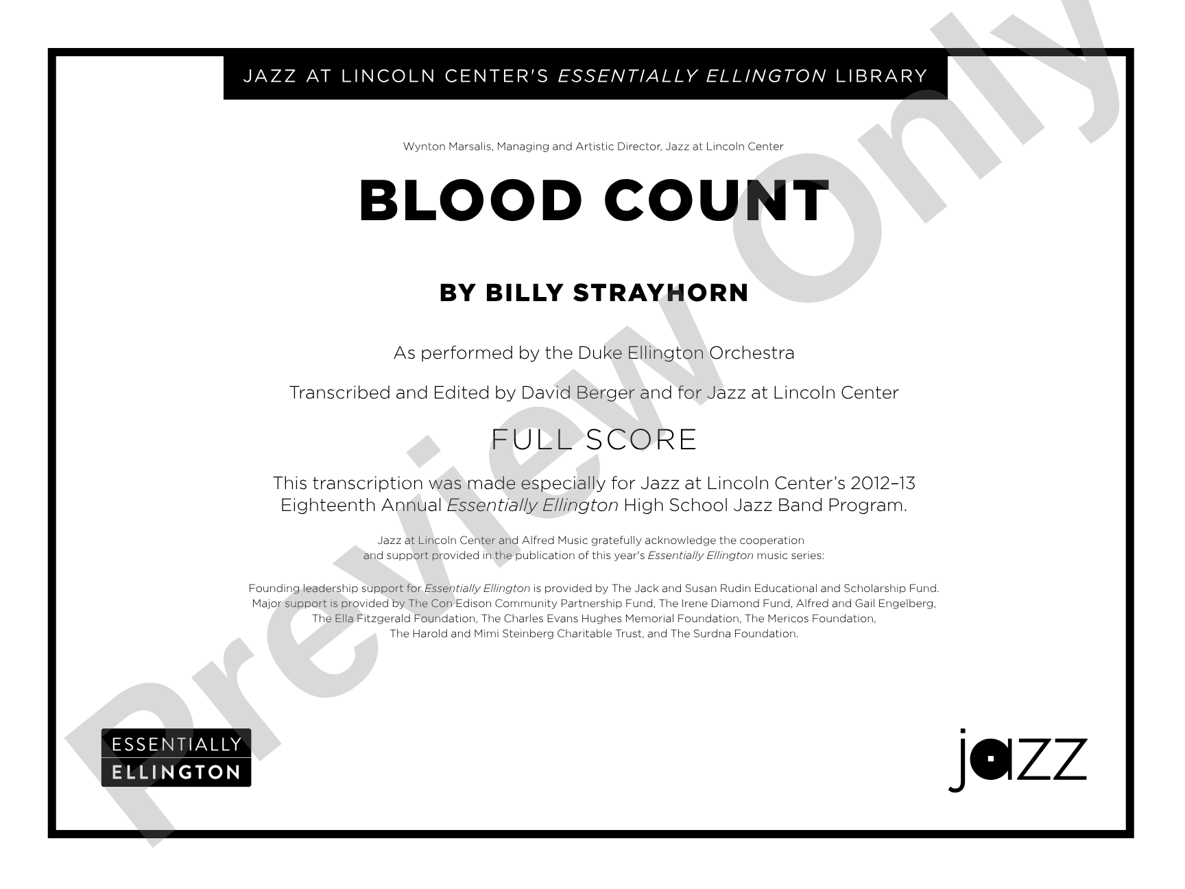 Blood Count: Jazz Ensemble Conductor Score & Parts