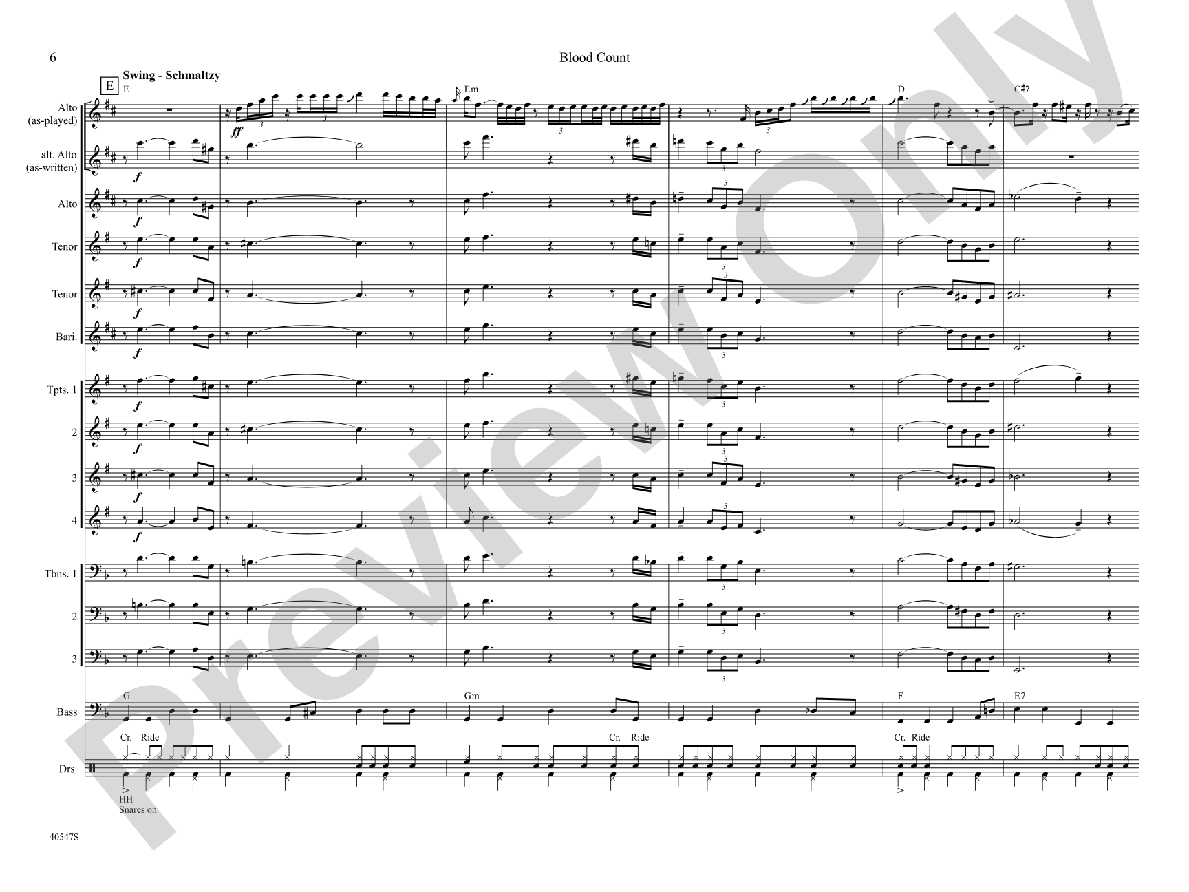 Blood Count: Jazz Ensemble Conductor Score & Parts