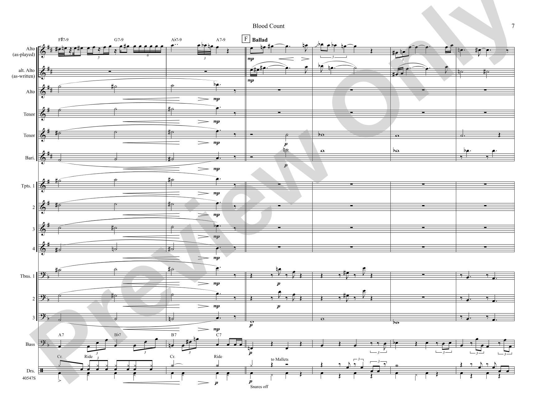 Blood Count: Jazz Ensemble Conductor Score & Parts