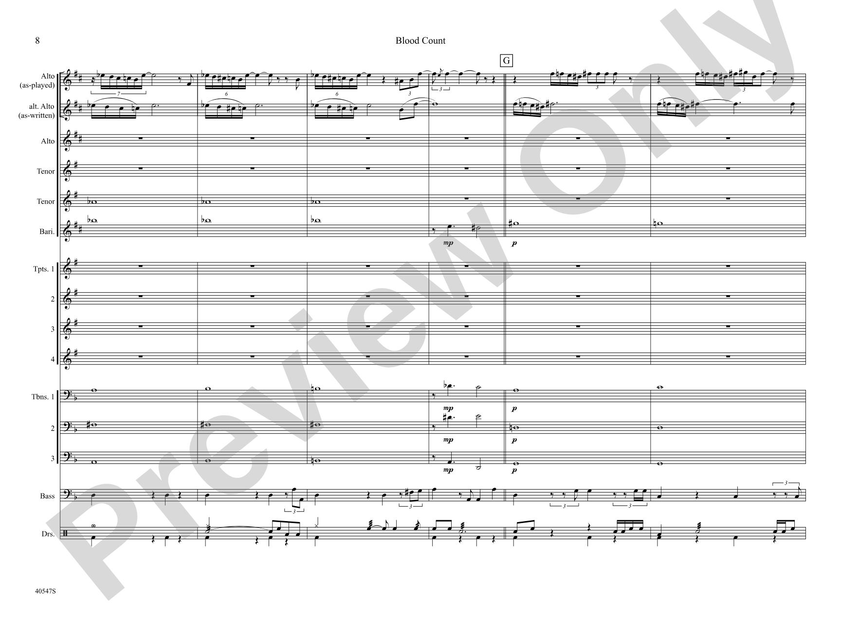 Blood Count: Jazz Ensemble Conductor Score & Parts