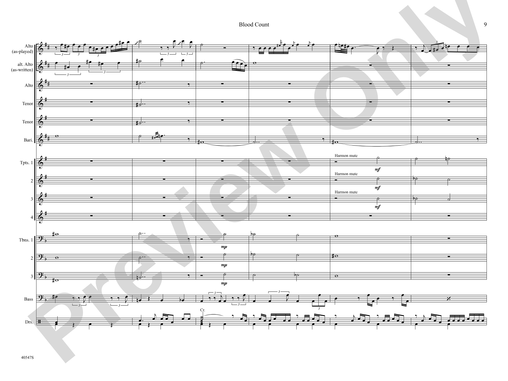 Blood Count: Jazz Ensemble Conductor Score & Parts