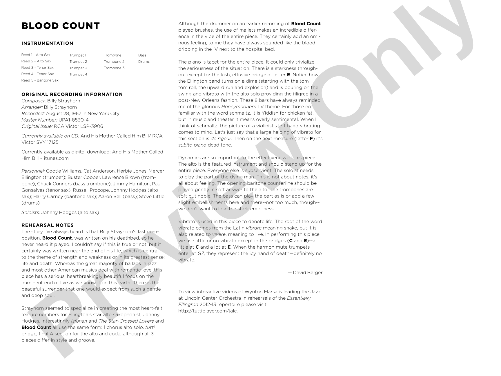 Blood Count: Jazz Ensemble Conductor Score & Parts