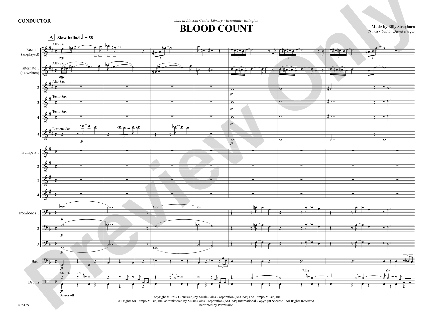 Blood Count: Jazz Ensemble Conductor Score & Parts
