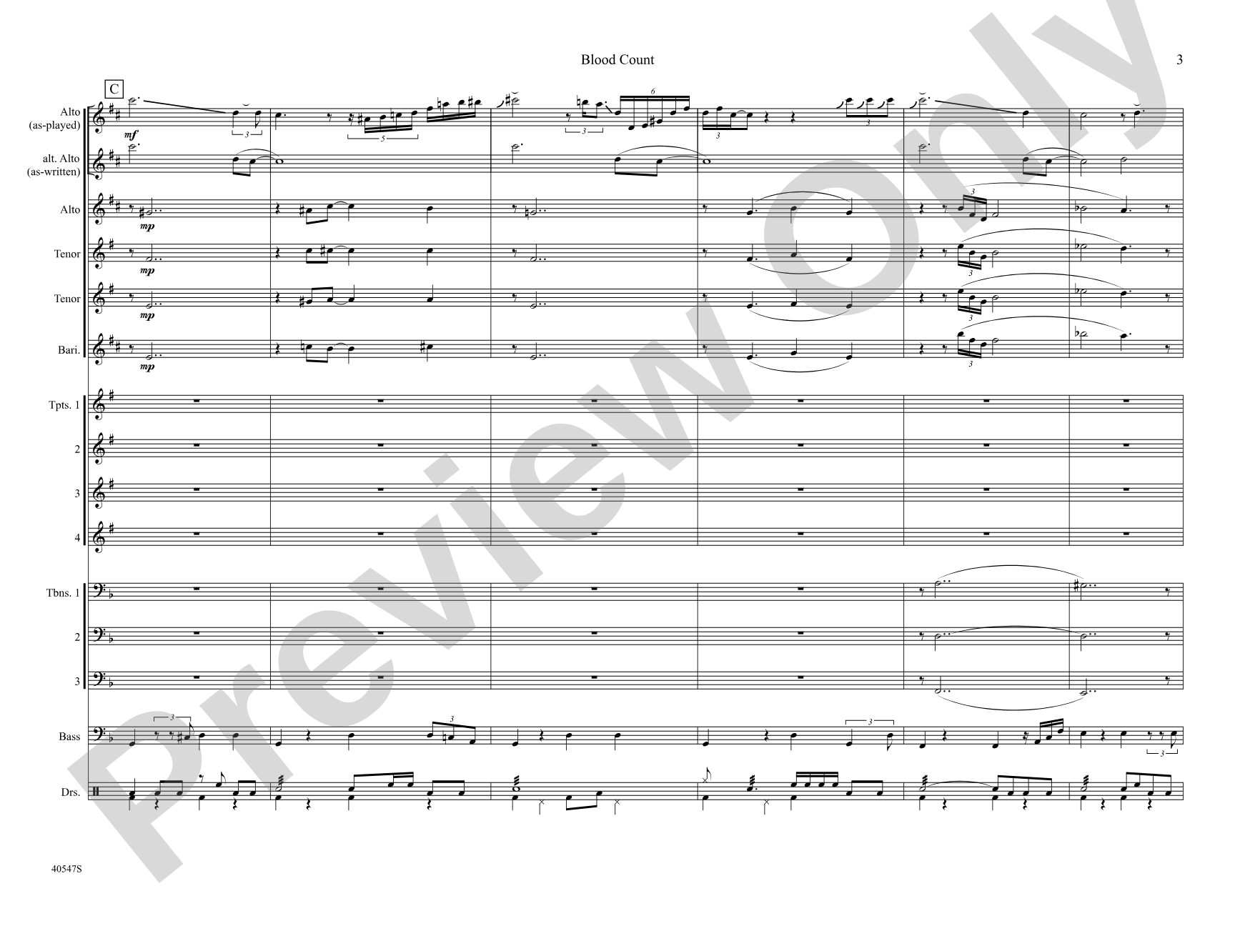 Blood Count: Jazz Ensemble Conductor Score & Parts