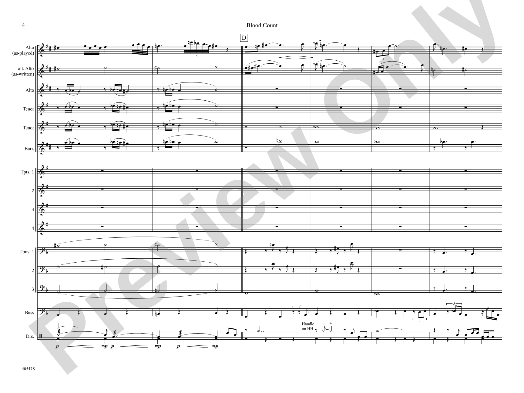 Blood Count: Jazz Ensemble Conductor Score & Parts