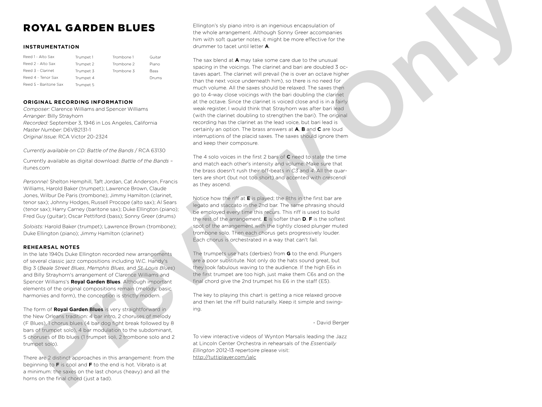 Royal Garden Blues: Jazz Ensemble Conductor Score & Parts