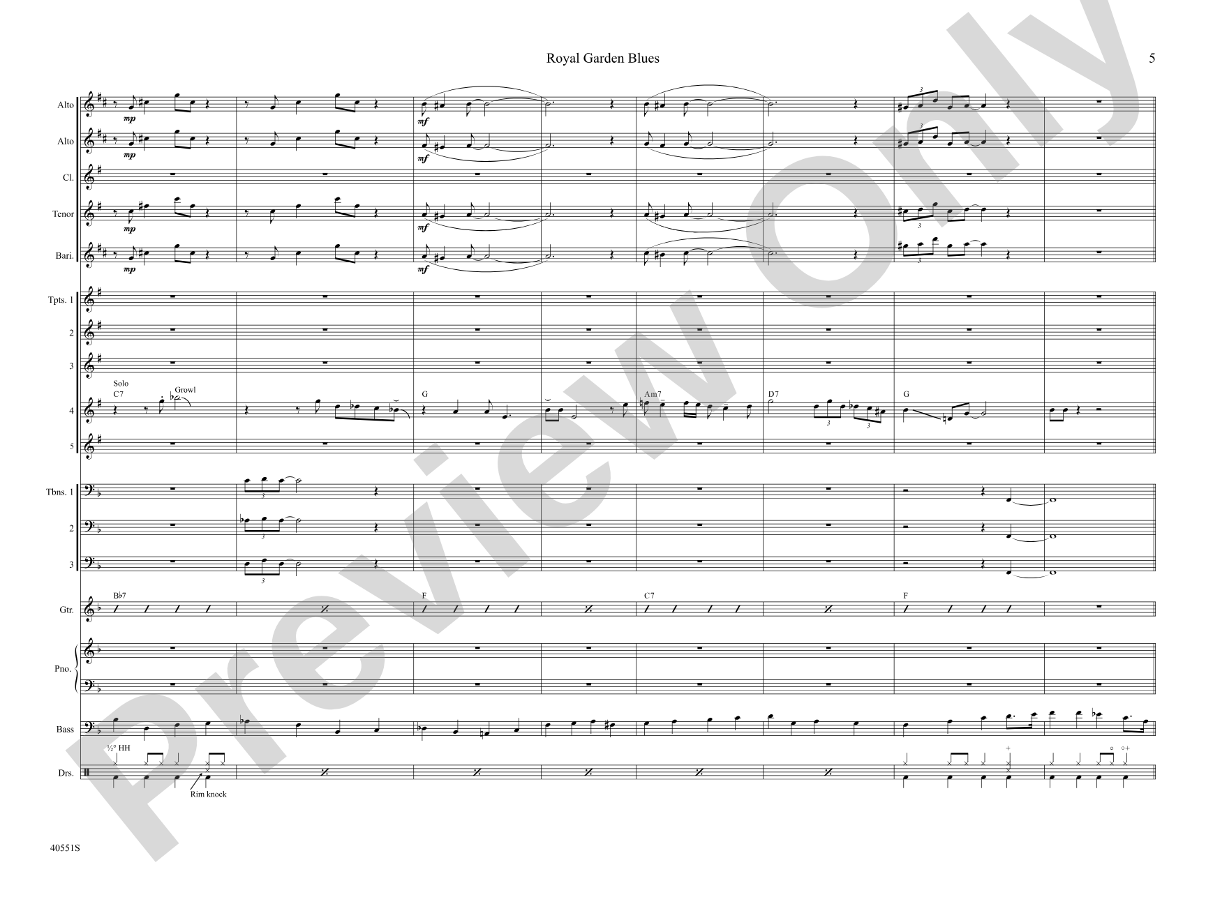 Royal Garden Blues: Jazz Ensemble Conductor Score & Parts