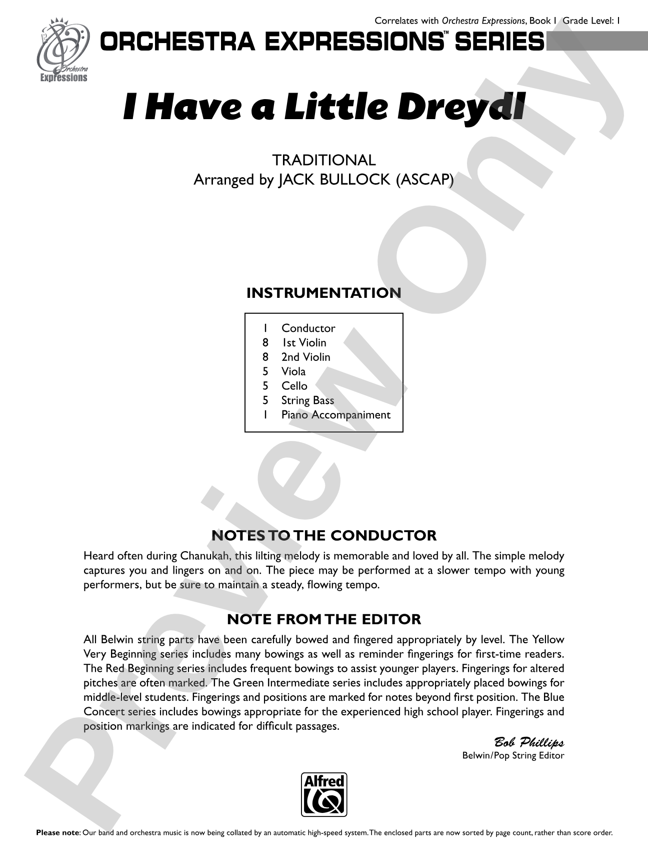 I Have a Little Dreydl: String Orchestra Conductor Score & Parts