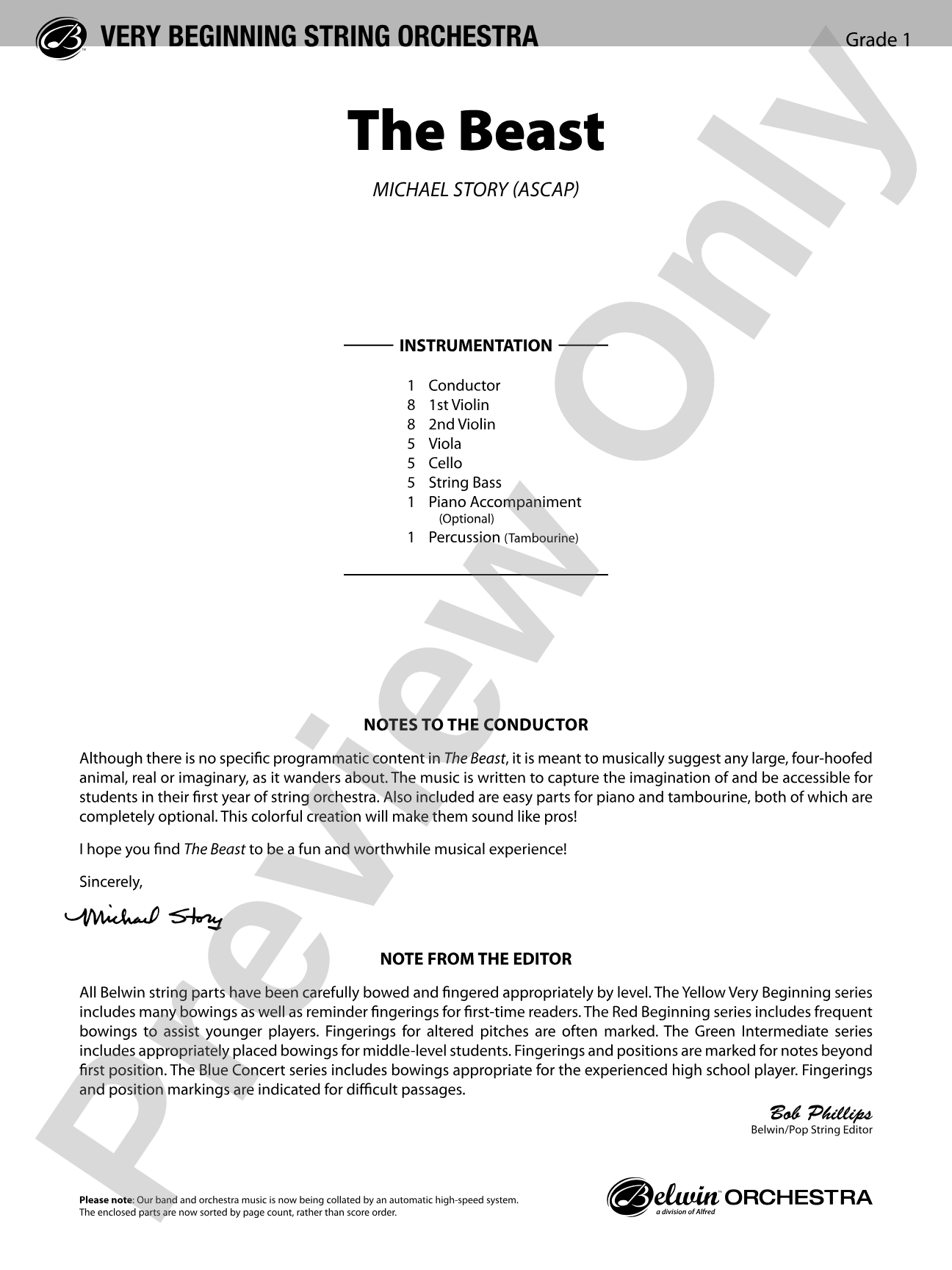 The Beast: String Orchestra Conductor Score & Parts