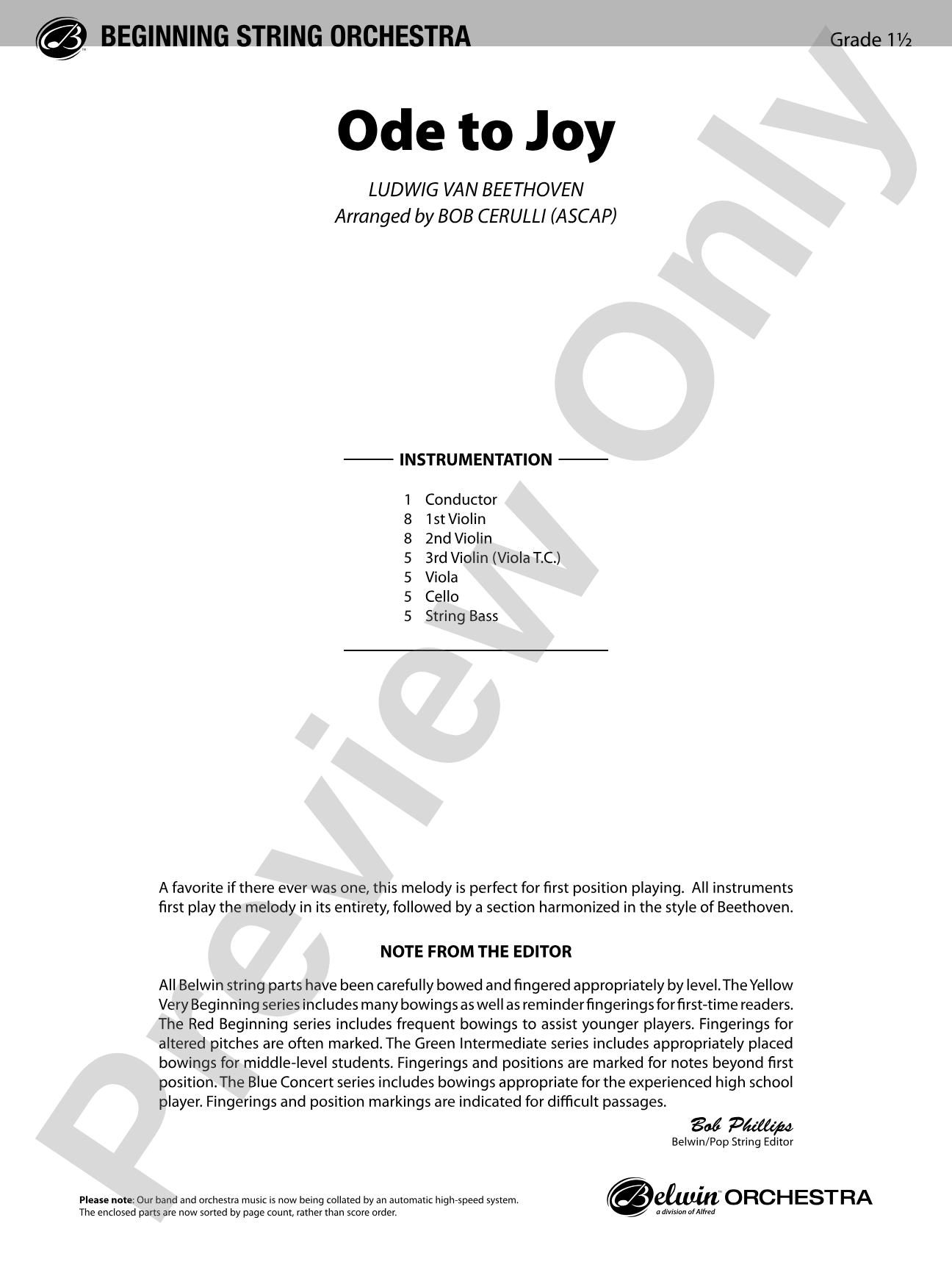 Ode to Joy: String Orchestra Conductor Score & Parts