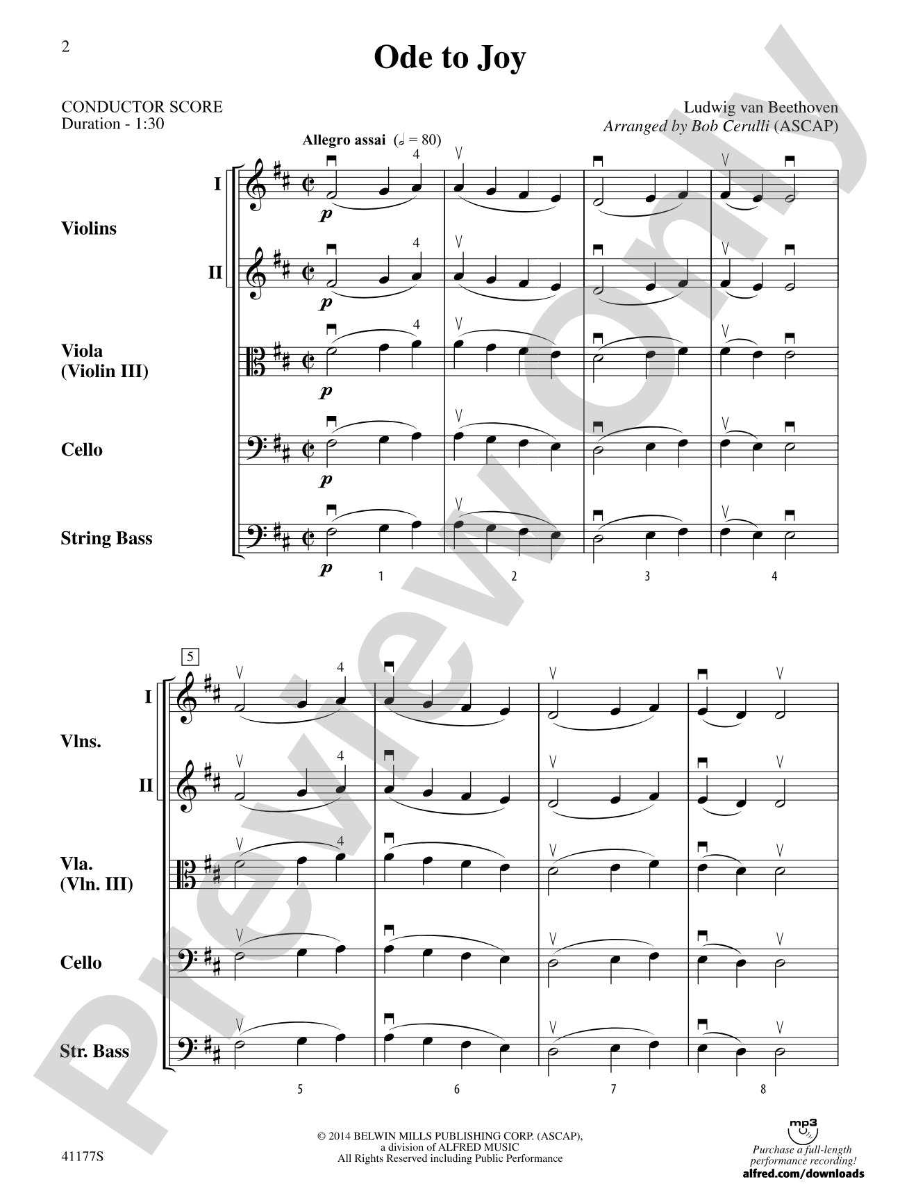 Ode to Joy: String Orchestra Conductor Score & Parts