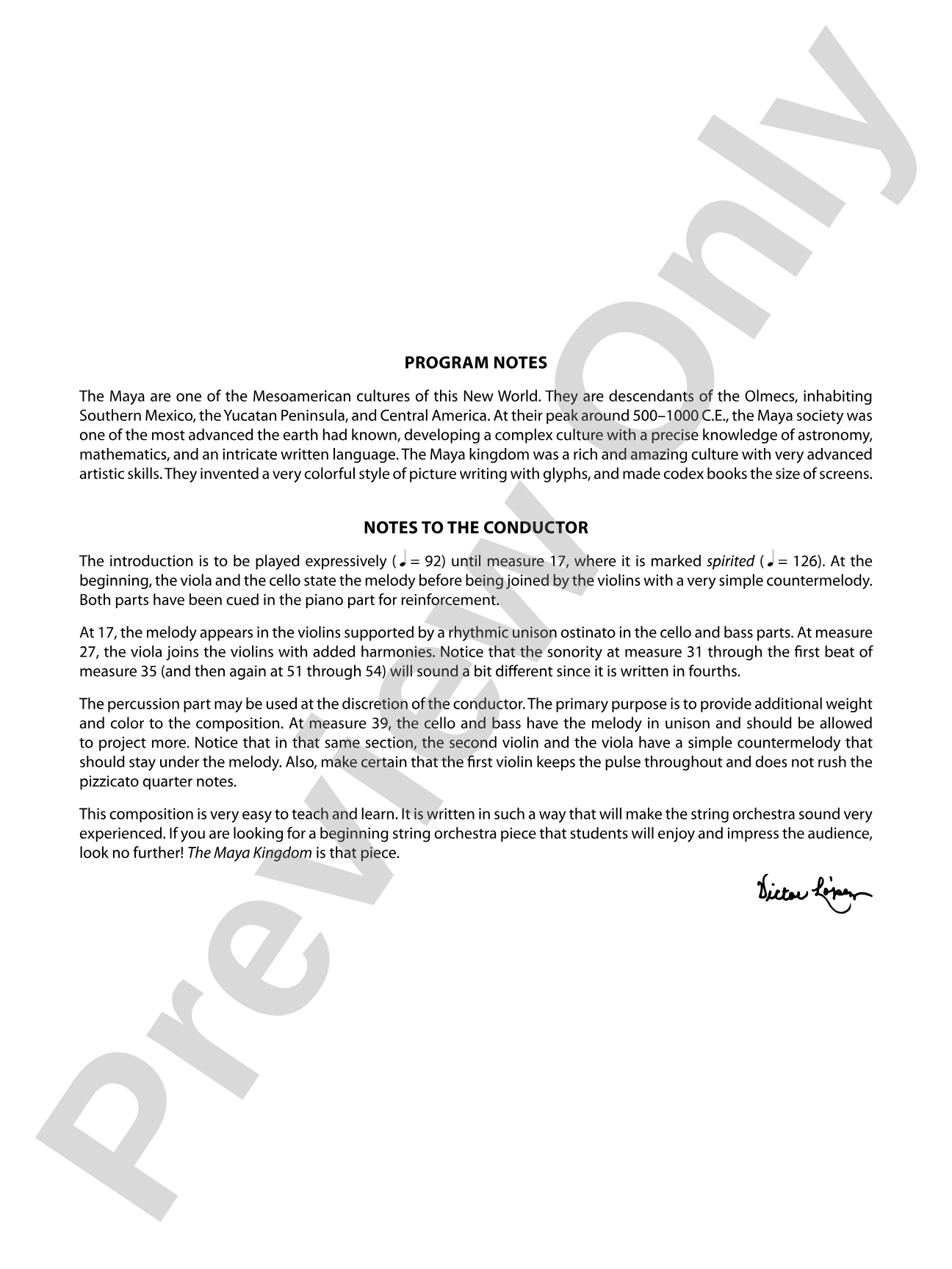 The Maya Kingdom: String Orchestra Conductor Score & Parts