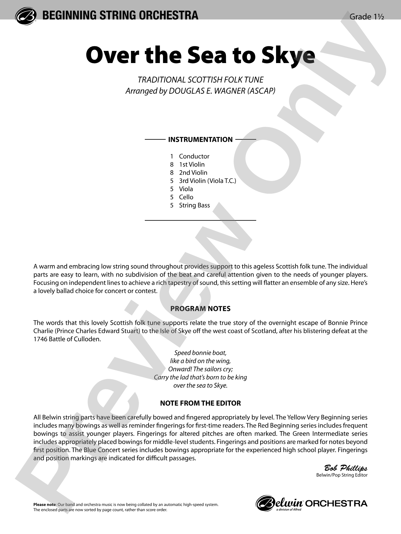 Over the Sea to Skye: String Orchestra Conductor Score & Parts