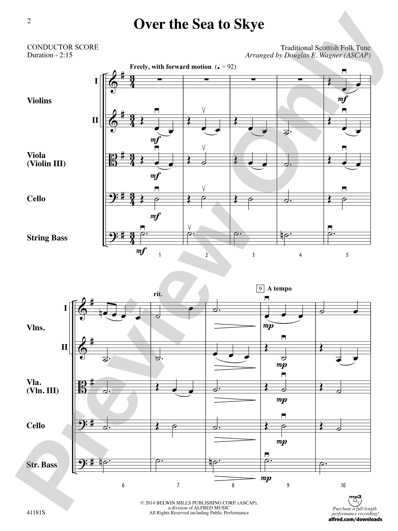 Over the Sea to Skye: String Orchestra Conductor Score & Parts